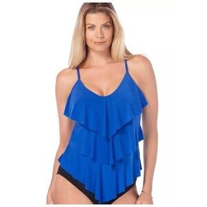 Magicsuit Cobalt Blue Rita Ruffle Tankini Swim Top Size 6? Beach Pool Resort